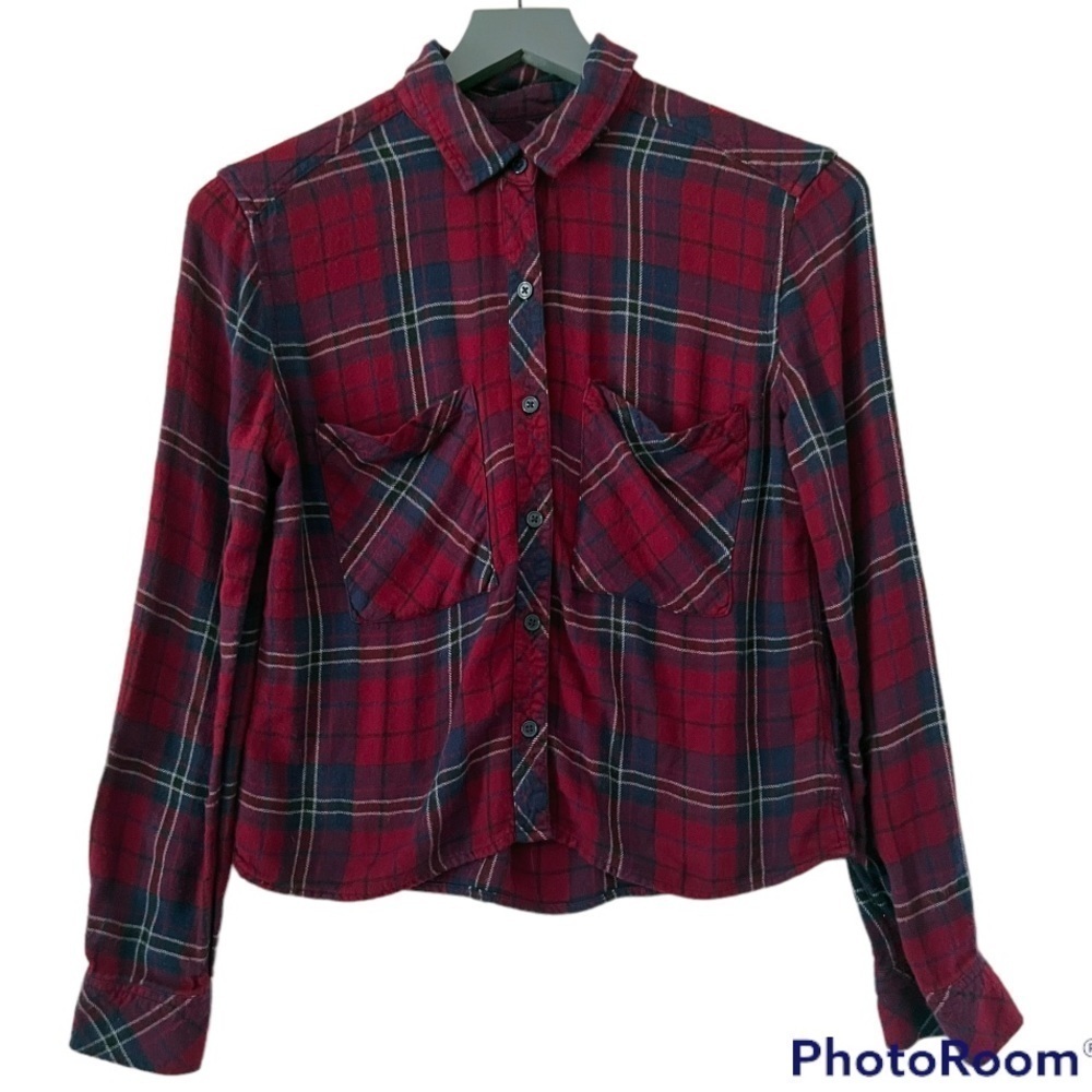Rails Dylan Plaid Cropped Flannel Shirt Size XS